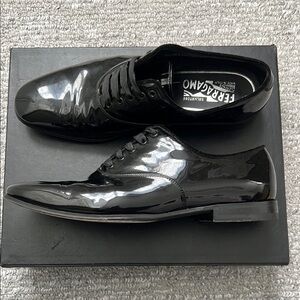 Salvatore Ferragamo Men's Glossy Black Oxfords